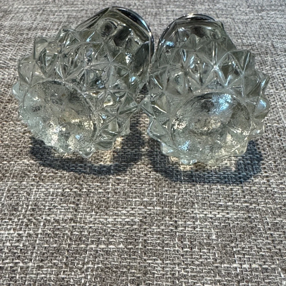 Vintage Glass Salt and Pepper Shakers with Silver Tops